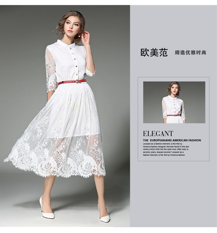 ベルト付きレースワンピース