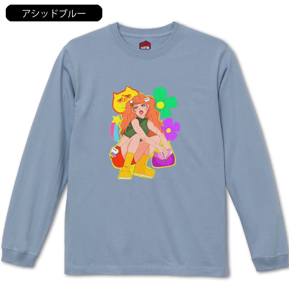 平成ギャルPOP 長袖】カラフル ギャル×ねこ部長Tシャツ | Jumble Base