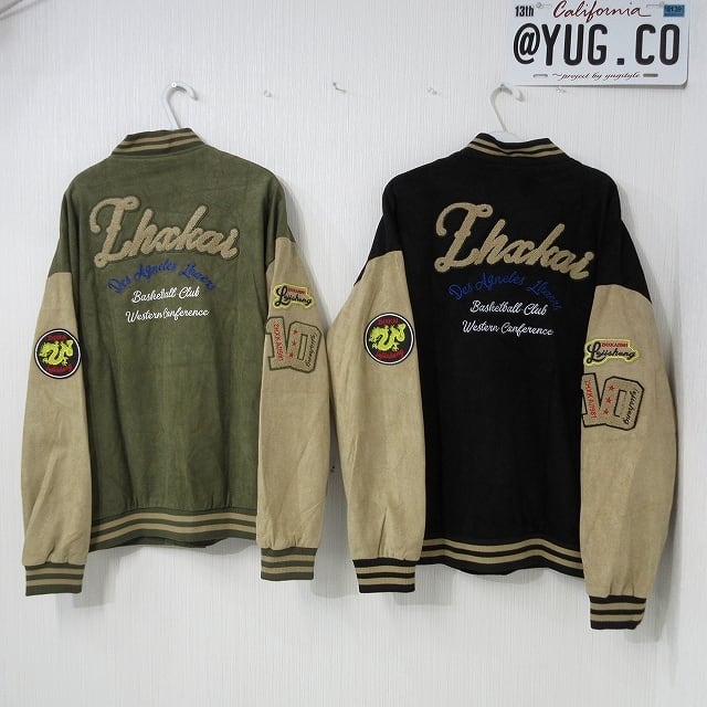 サガラ刺繍＆ALL刺繍 ワッペン スウェード 袖切替 スタジャン ブルゾン