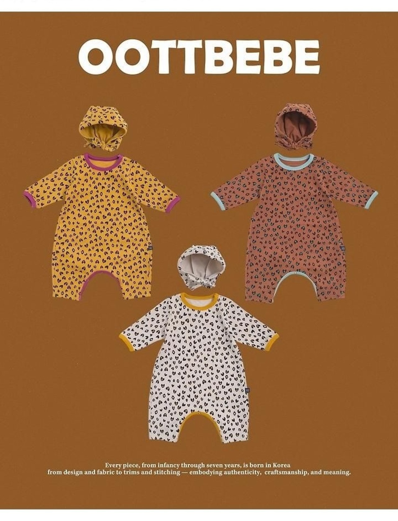 韓国子供服 / 26winter / oottbebe / ハートレオパードベビースーツ(ボンネットセット) / ベビー / 冬服 *S~M*
