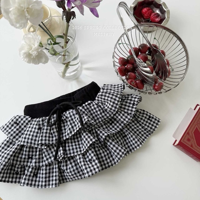 【即納】MELIKEY/Check Ribbon Cancan SK(black/M)