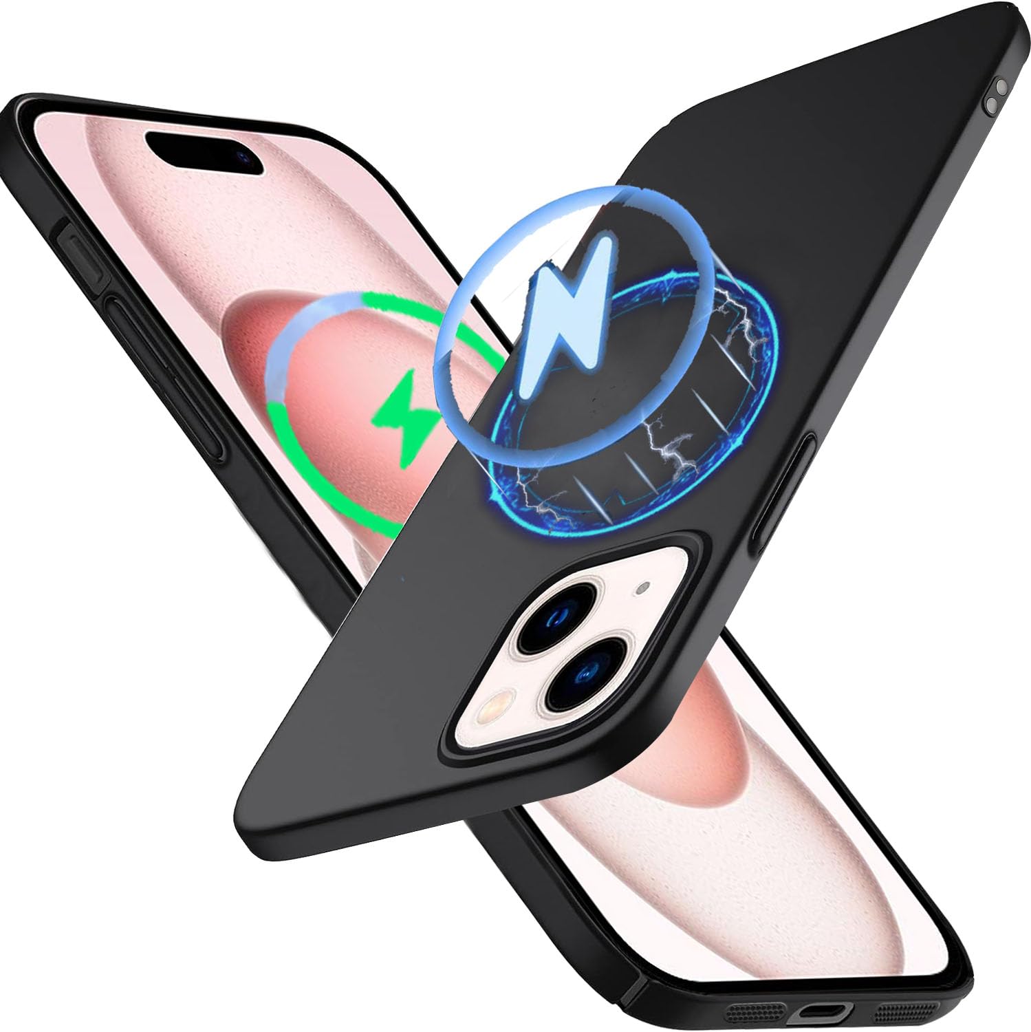 Wojiaozvlf 極薄 iPhone15 用 ケース Magsafe 対応 薄型 マグネット搭載 iPhone 15 用 ケース PCマット質感 超軽量 黄変防止 指紋防 擦り傷防止 手触り良い 全面保護 超耐磨 耐衝撃カストラップホール付きアイフォン 15用 カバー ワイヤレス充電対応 ブラック