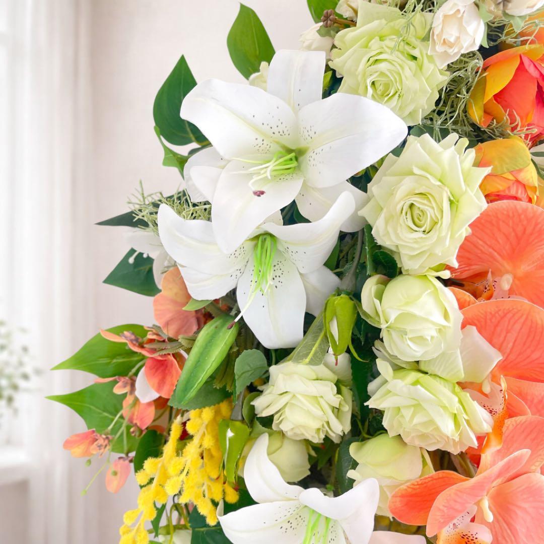 光触媒】至高の華やぎ 胡蝶蘭と薔薇の特大ロングスワッグ（68cm） 春の