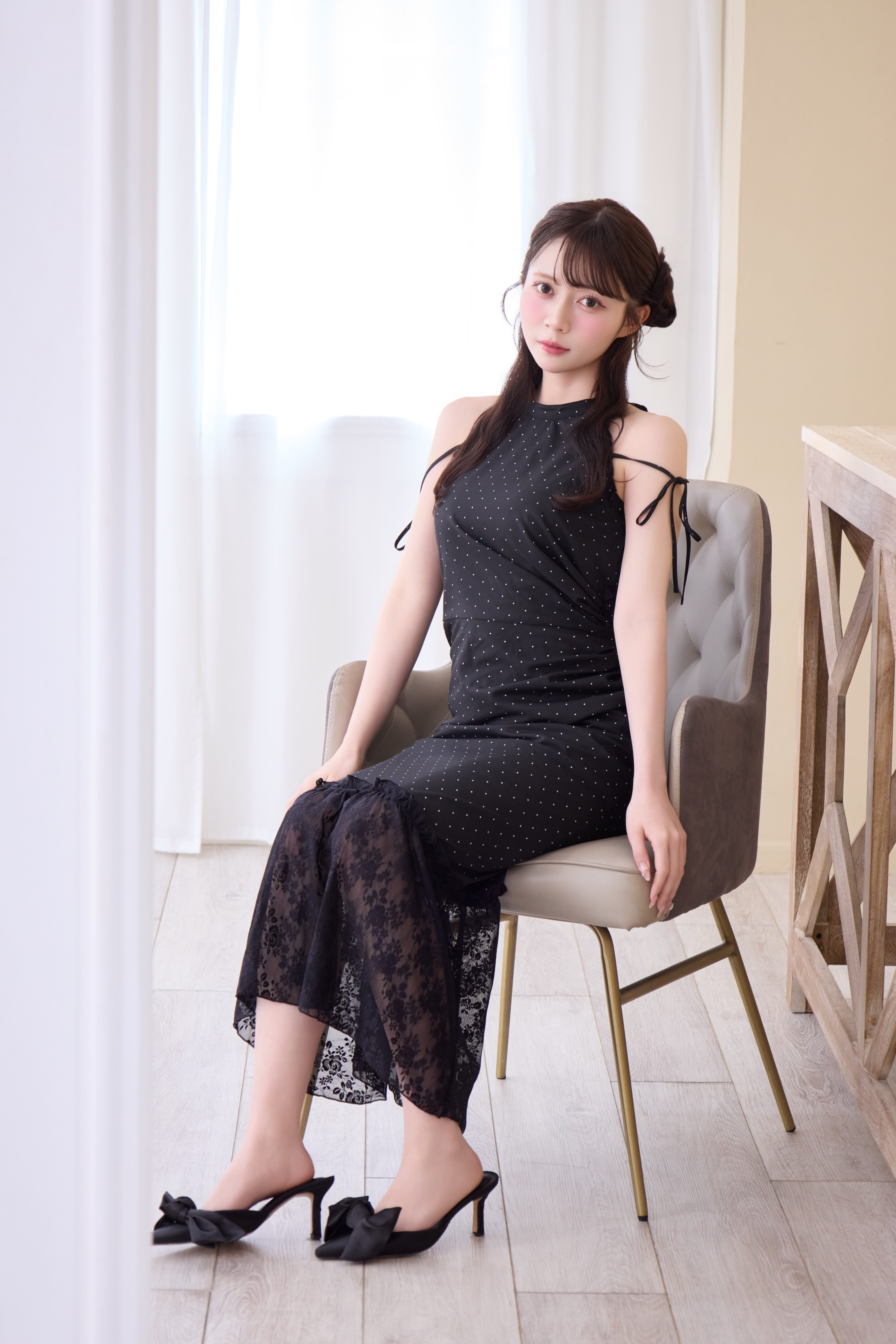 美品・24SS✨ナゴンスタンス docking dress ロングワンピース 黒 lace docking long onepiece | Désir et Raison