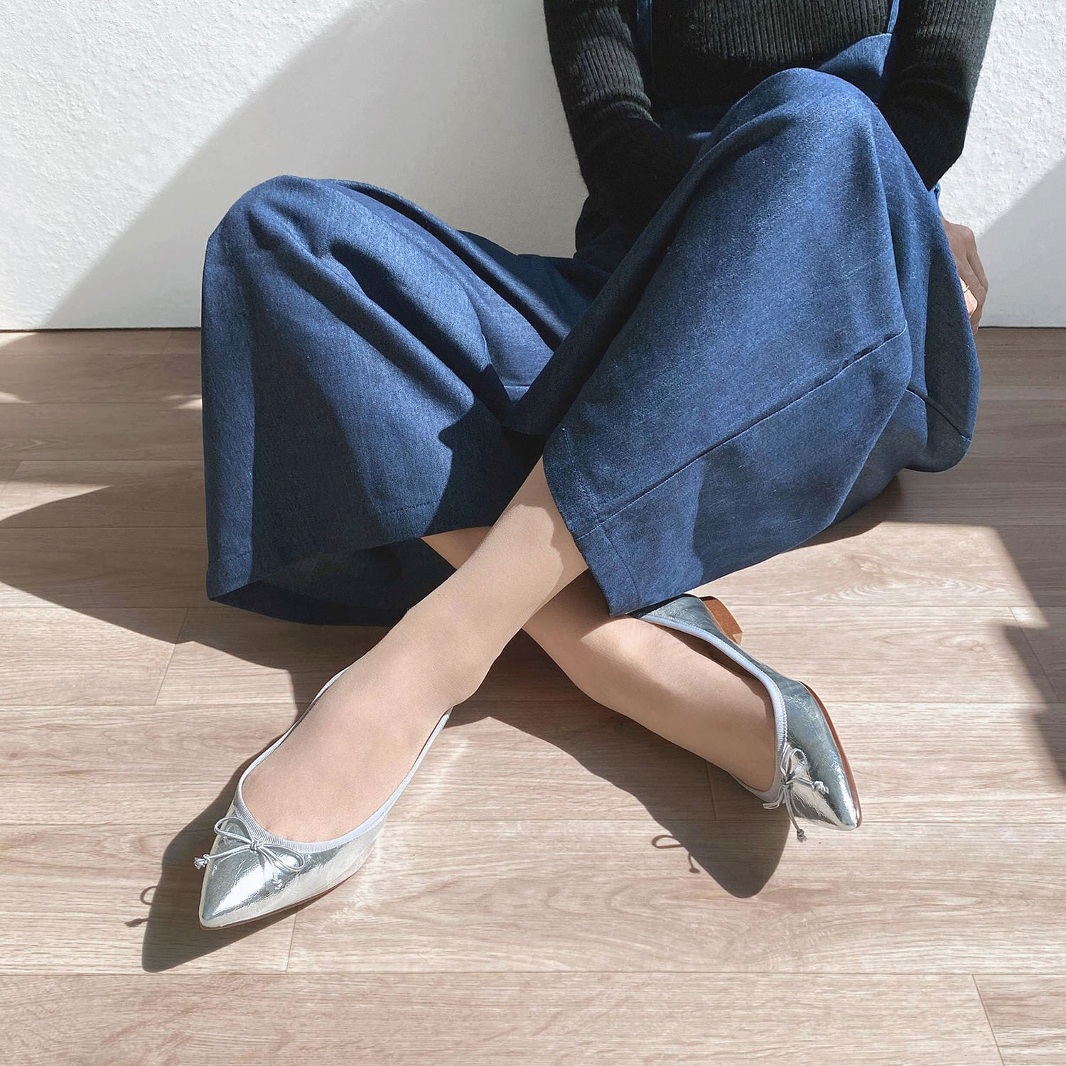 OT3654】メタリックバレエシューズ：シルバー 25.0cm【一部難あり