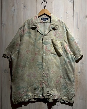 【a.k.a.C.a.k.a vintage】90's “Polo by Ralph Lauren” Flower Pattern Vintage S/S Open Collar Linen Shirt