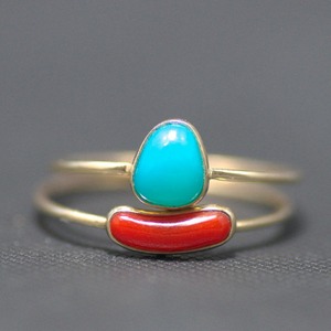 Gem silica & Red coral  k10  set  ring   009