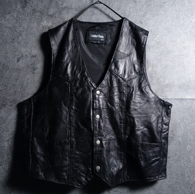 Black Patchwork Design Leather Vest