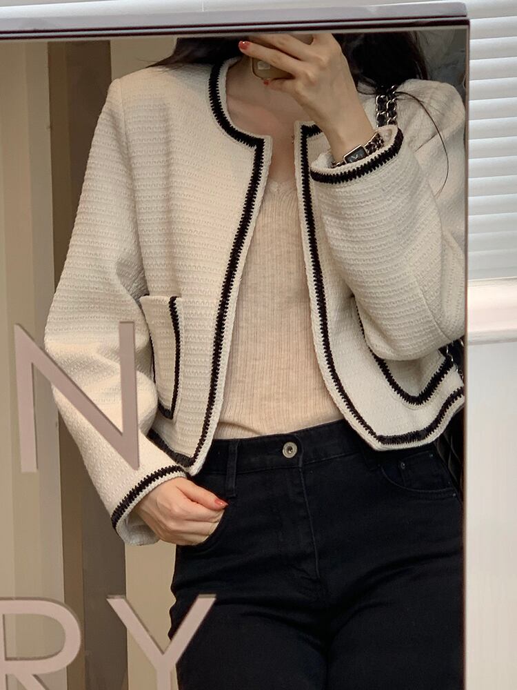 ショートジャケット スプリングオータム薄手ラウンドネックカラー ロング 春物 秋物 Oネック ビッグFスモールZ韓国50444446016