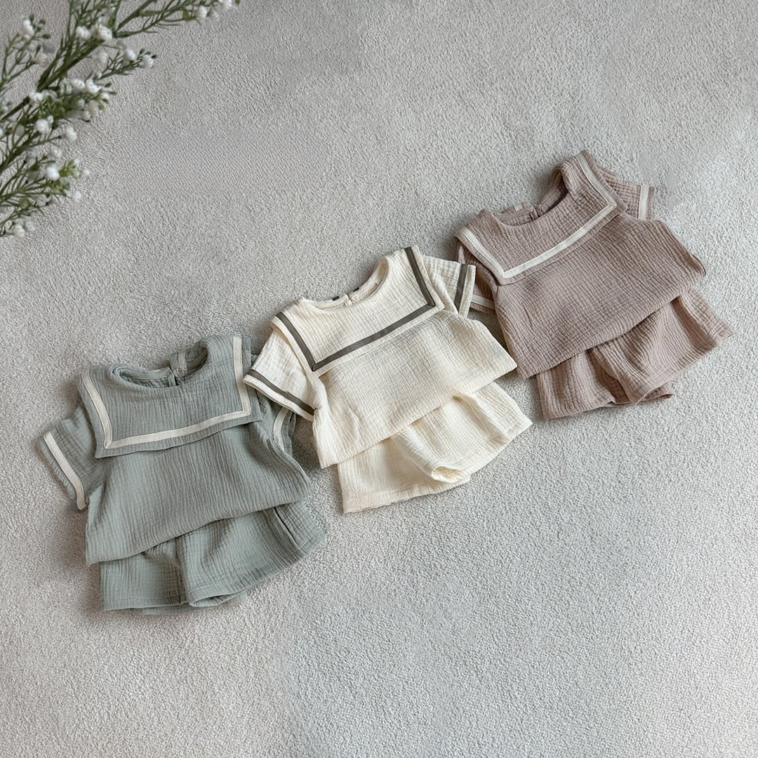 【BABY&KID】韓国風 セーラー半袖セットアップ