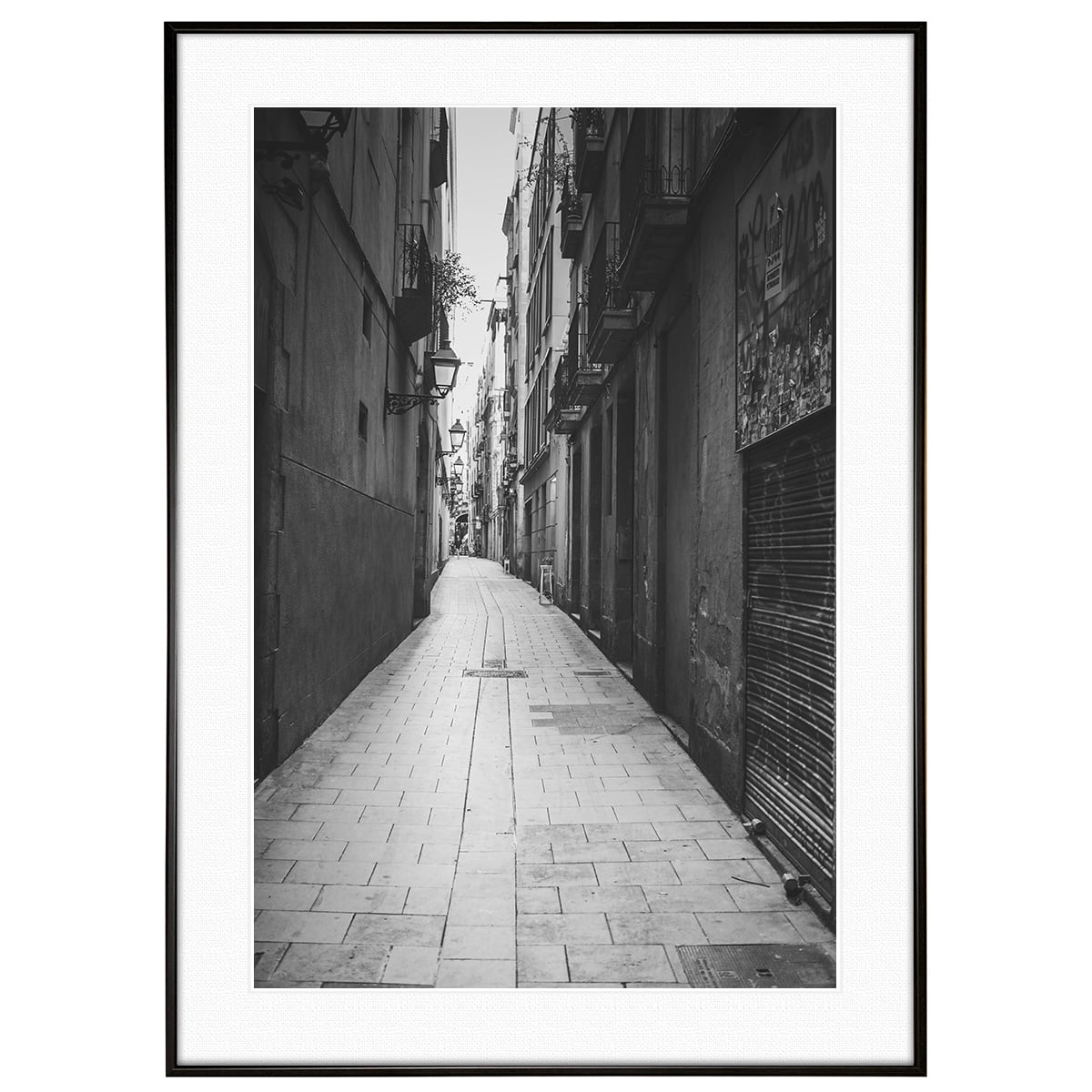 スペイン写真 バルセロナの路地インテリアモノクロアートポスター額装