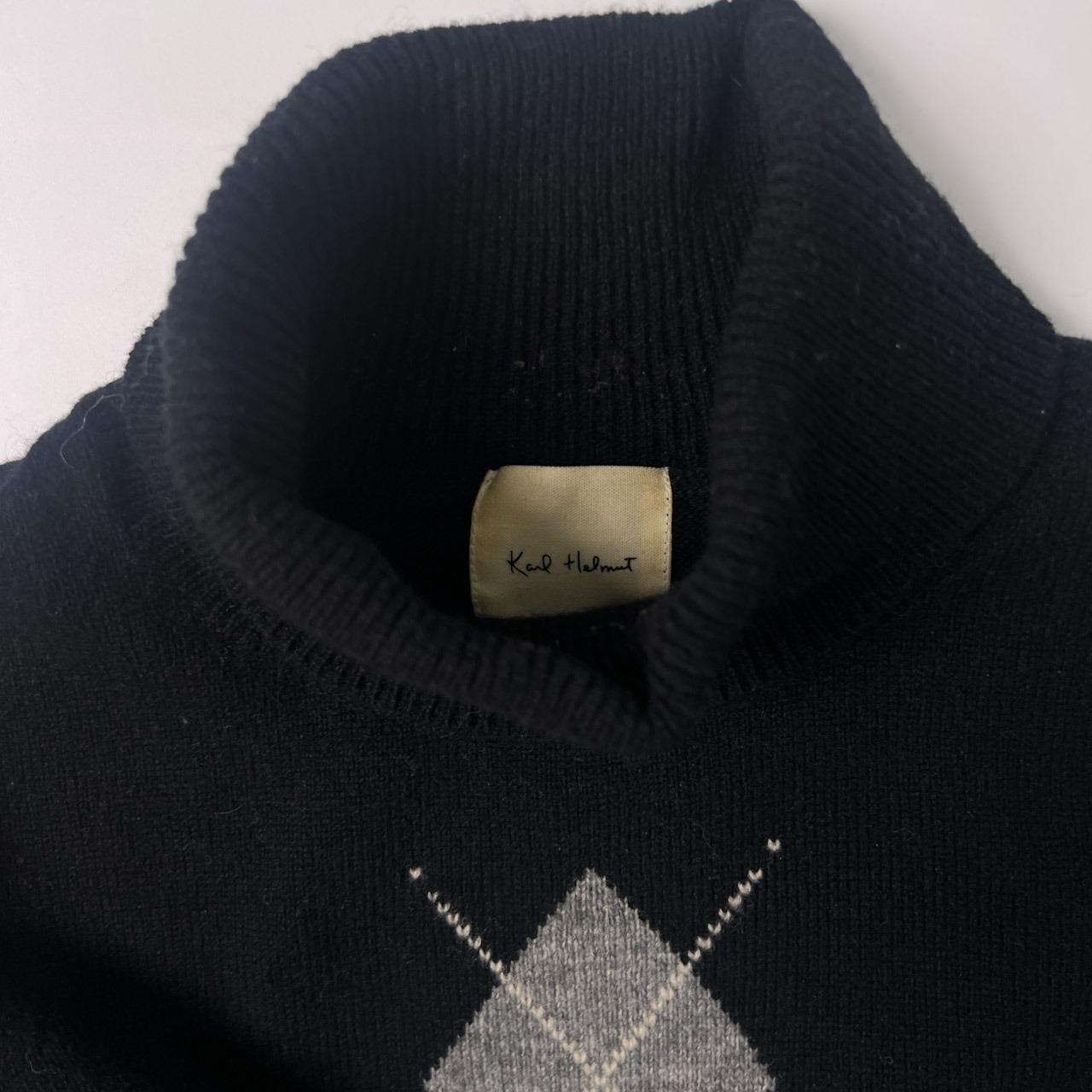 Karl Helmut カールヘルム アーガイル ラムウール タートルネック セーター ブラック