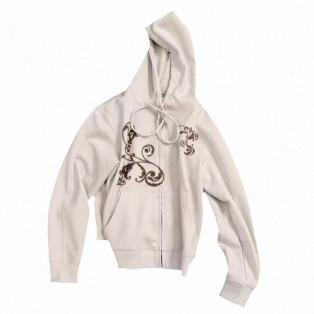 [thenewyouthpark] White vintage vine zip-up hoodie