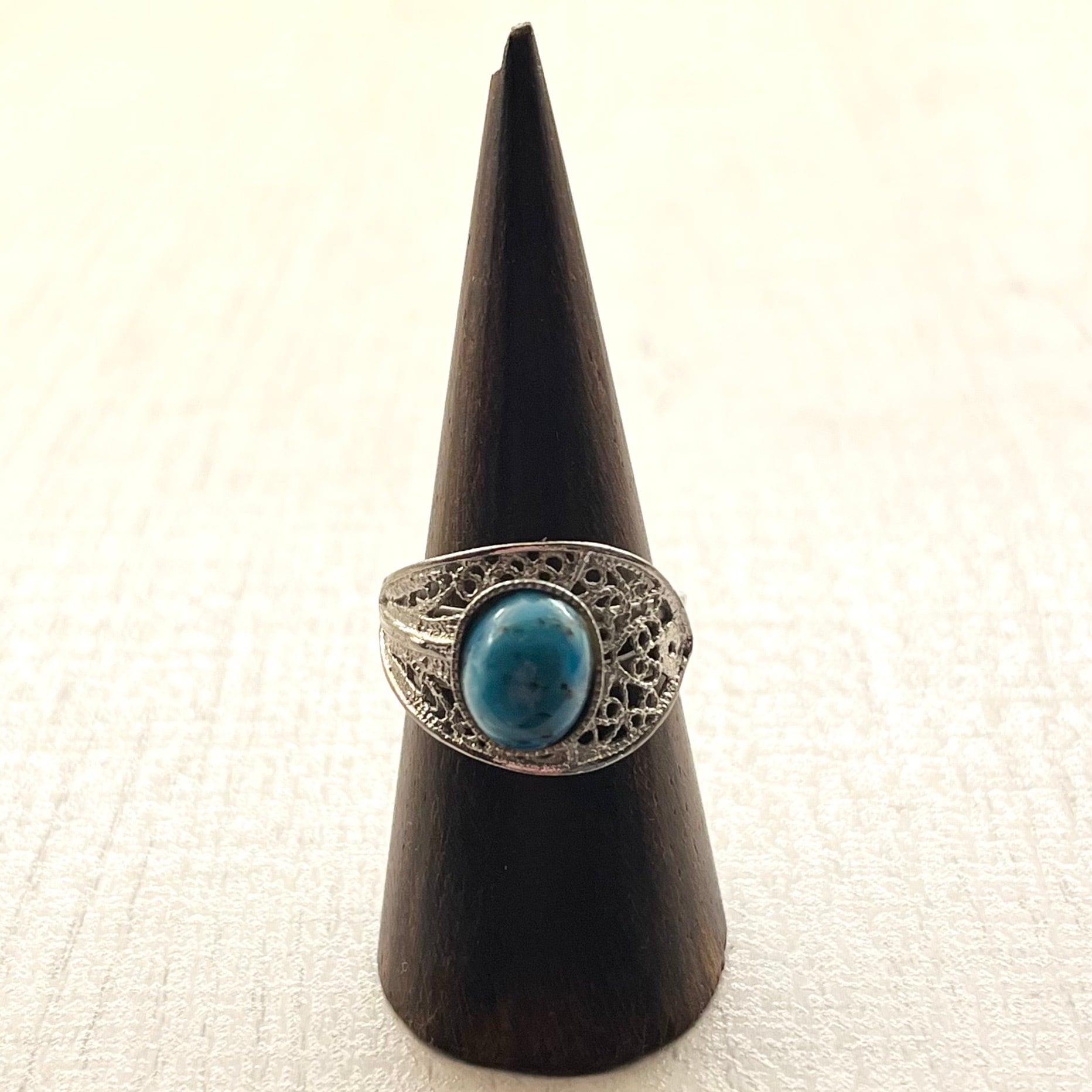 TURQUOISE STONE FILIGREE DESIGN RING -SILVER925- フィリグリー
