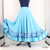 【美品 フラメンコ衣装】ブルー アトリエ貴美恵 ファルダ スカート ボランテ フリル 柄 水色 青 ダンス用 模様 レディース