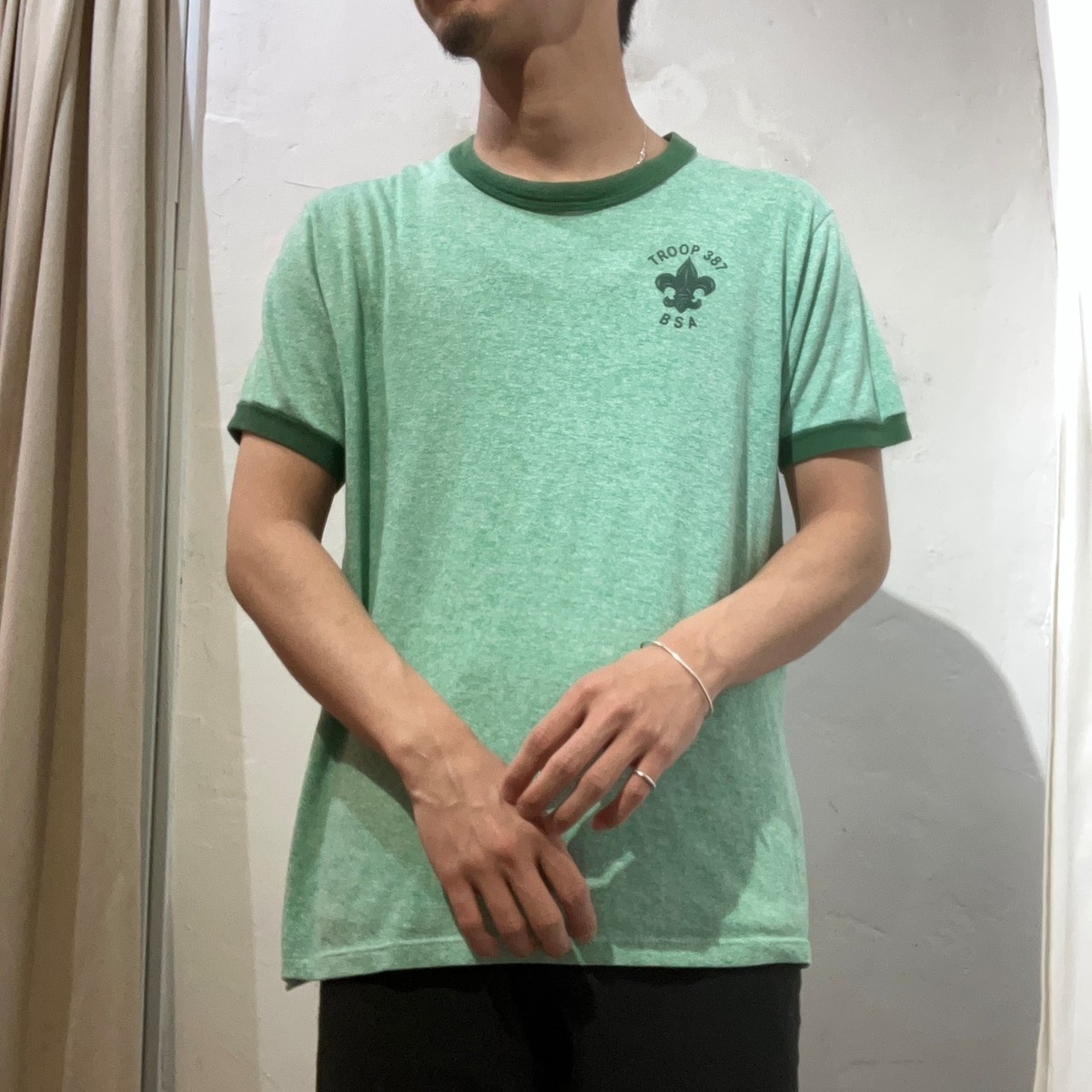”珍しカラー ” 80s~ JERZEES BSA Ringer T-shirt size:XL green 80年代 ジャージーズ ボーイ ...