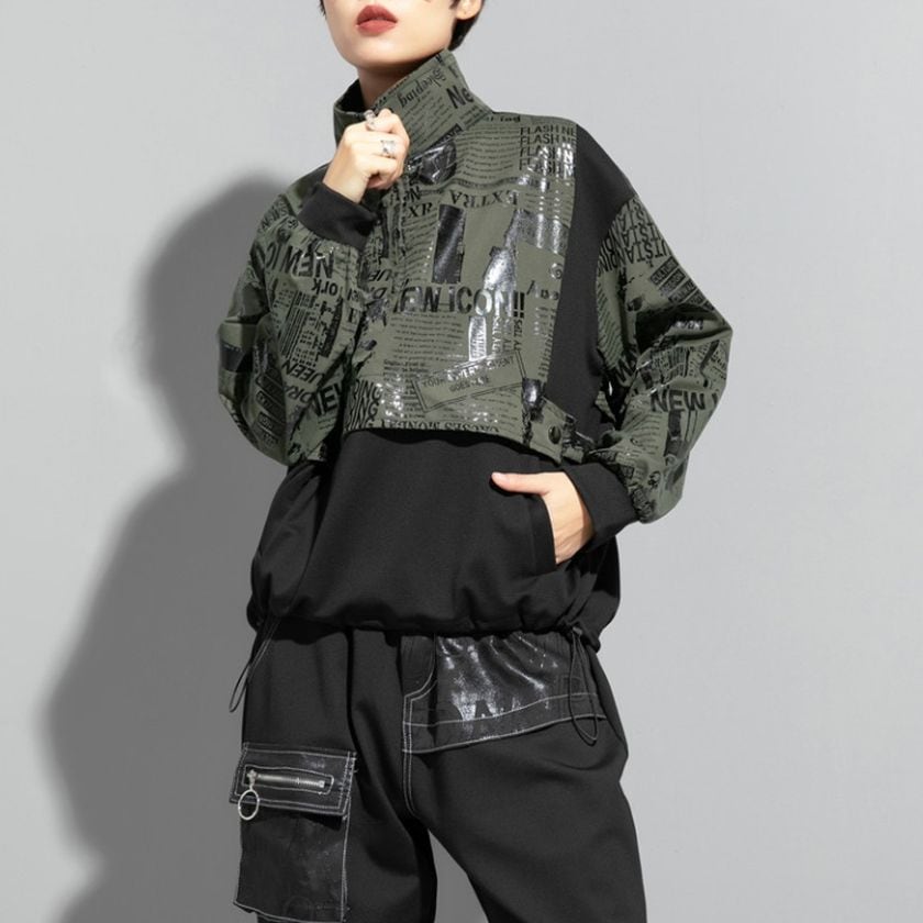 プリントスタンドカラーハーフジッププルオーバー 2color PU0313