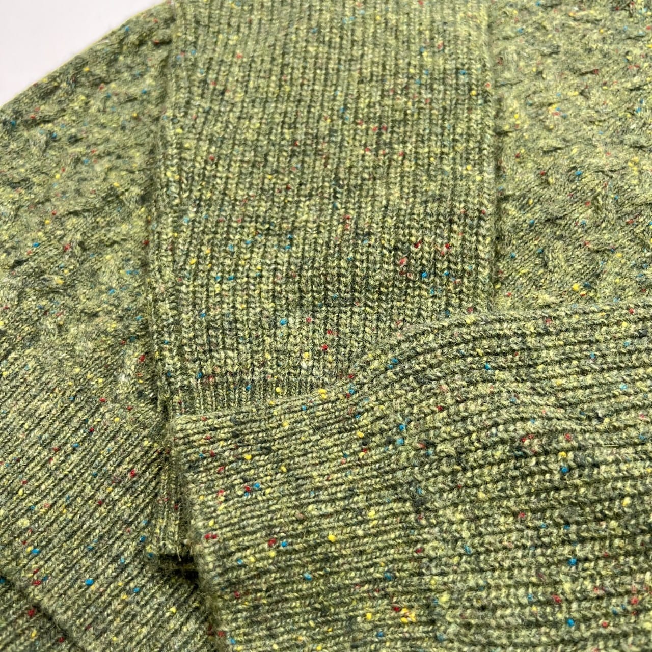 Crocodile クロコダイル  ケーブル編み & 畦編み ネップ ウールニットセーター サイズ M /グリーン/メンズ