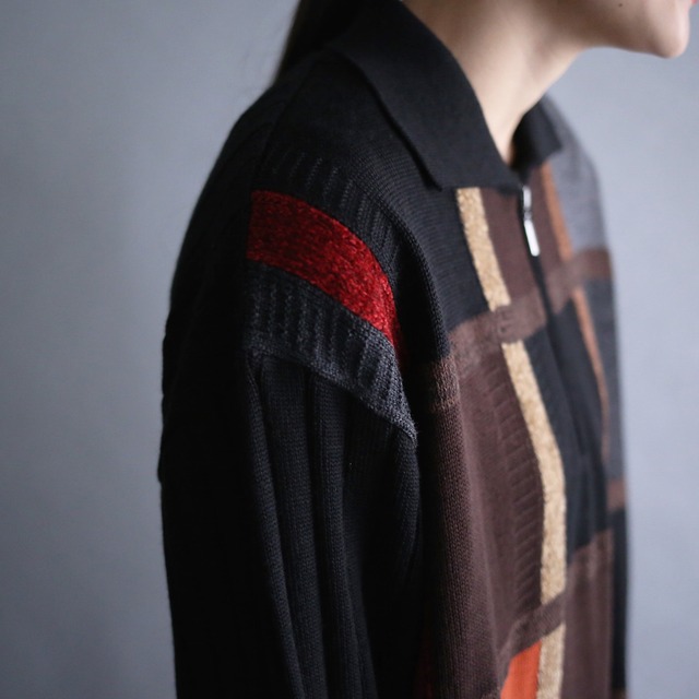 good coloring block pattern half-zip knit pullover