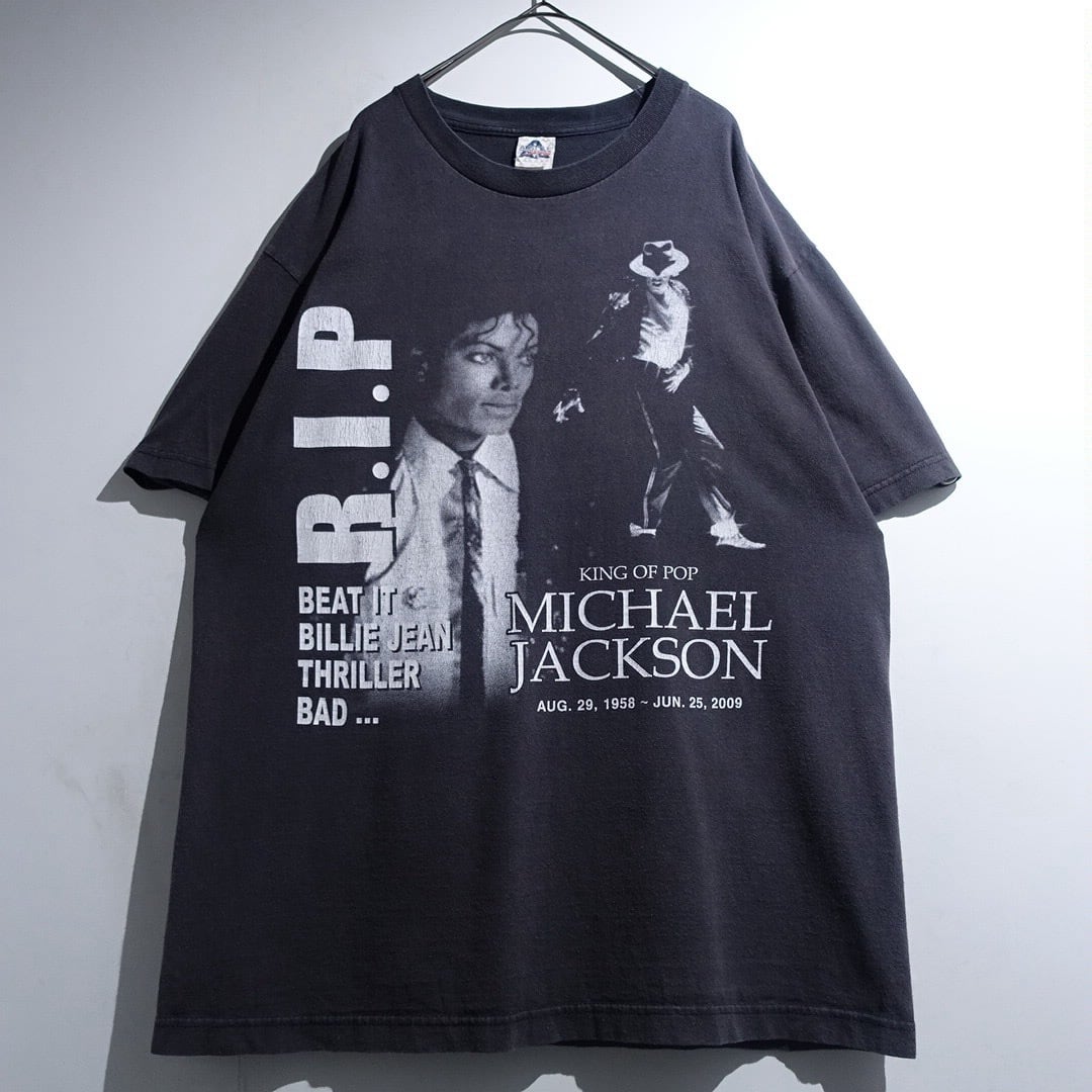 00s "MICHAEL JACKSON" Black Memorial Print T-Shirt