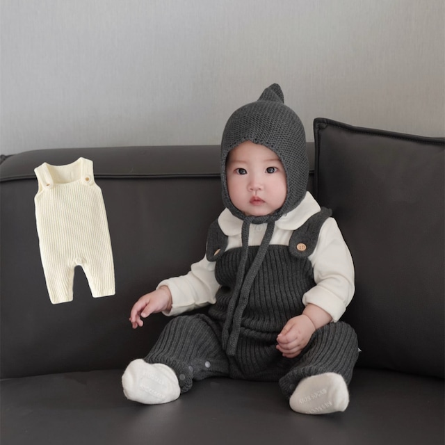 ,ベビー幼児女の子男の子100%綿ニットサロペットロンパース アイボリー ダークグレー 暖かい子供服 lwa0015