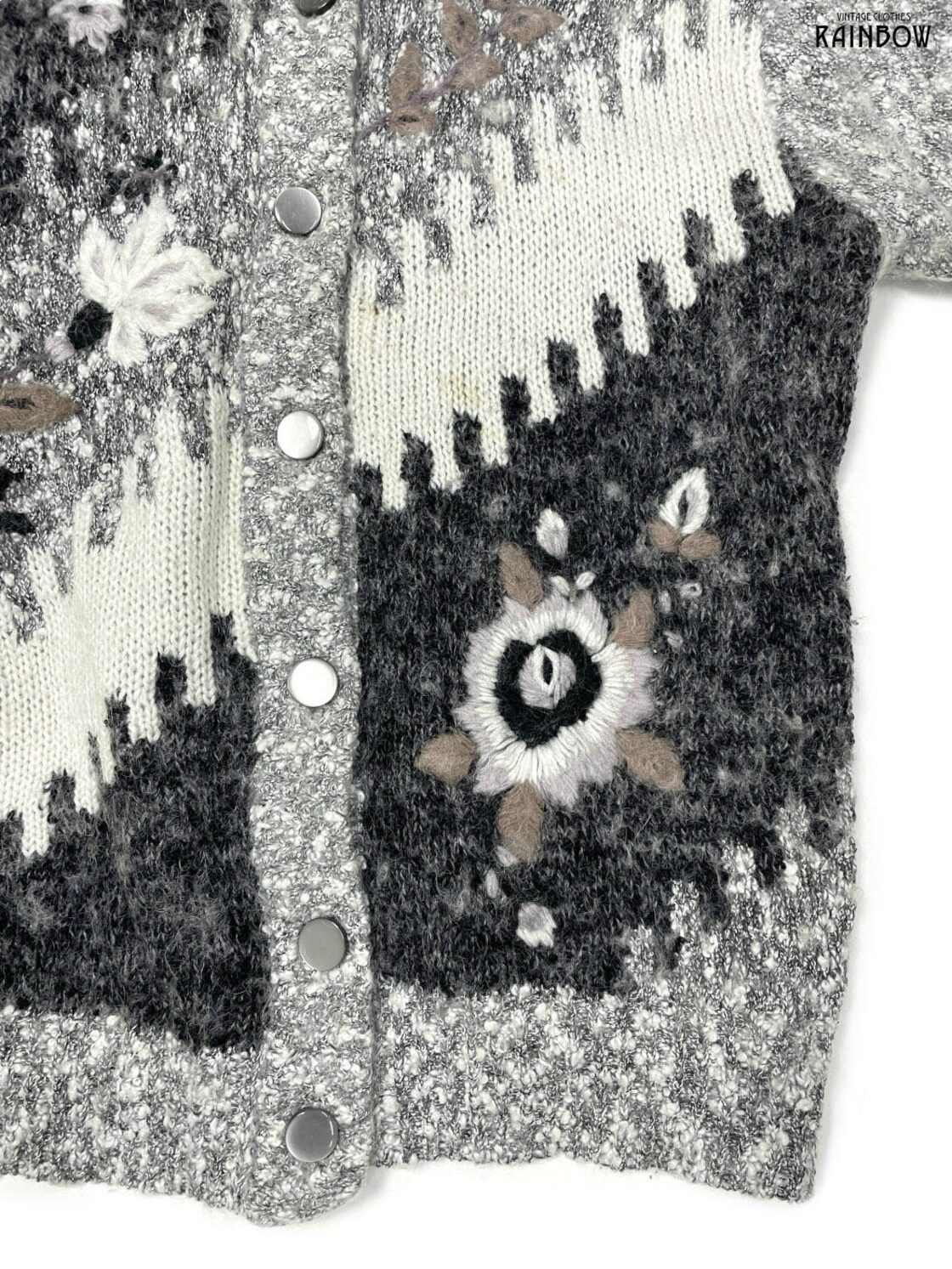 古着 刺繍 花柄 長袖 ニット アウター グレー (ttu2508149) | PAY ID
