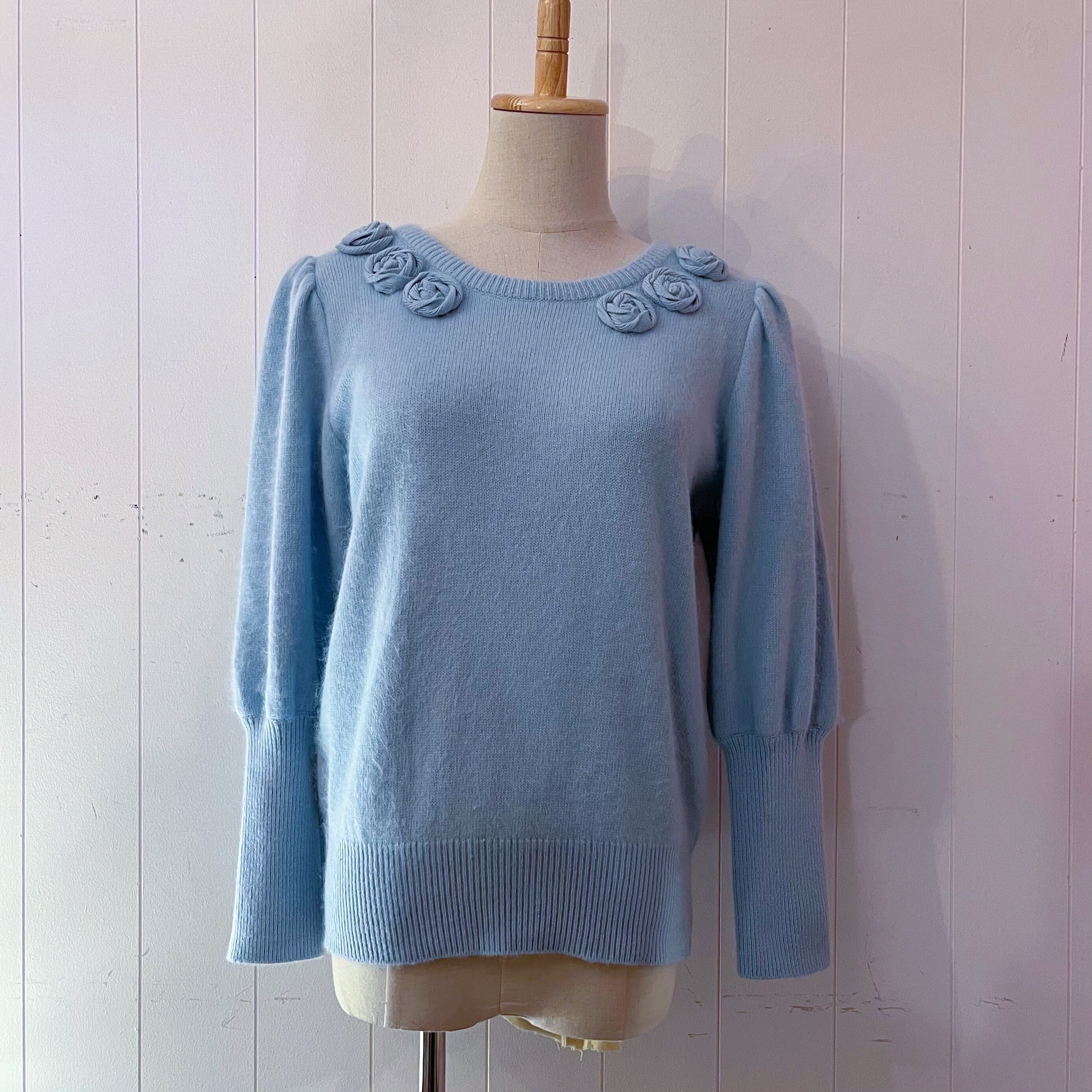 light blue rose knit sweater