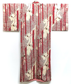 4255 銘仙 アンティーク着物 正絹 昭和レトロ ヴィンテージ 古布 和装 和服 ANTIQUE KIMONO JAPAN VINTAGE