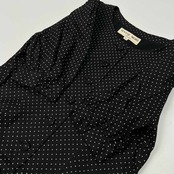 麻100% HANAE MORI ハナエモリ ドット 水玉柄 半袖 リネン ワンピース 9A3 /ブラック/ビンテージ