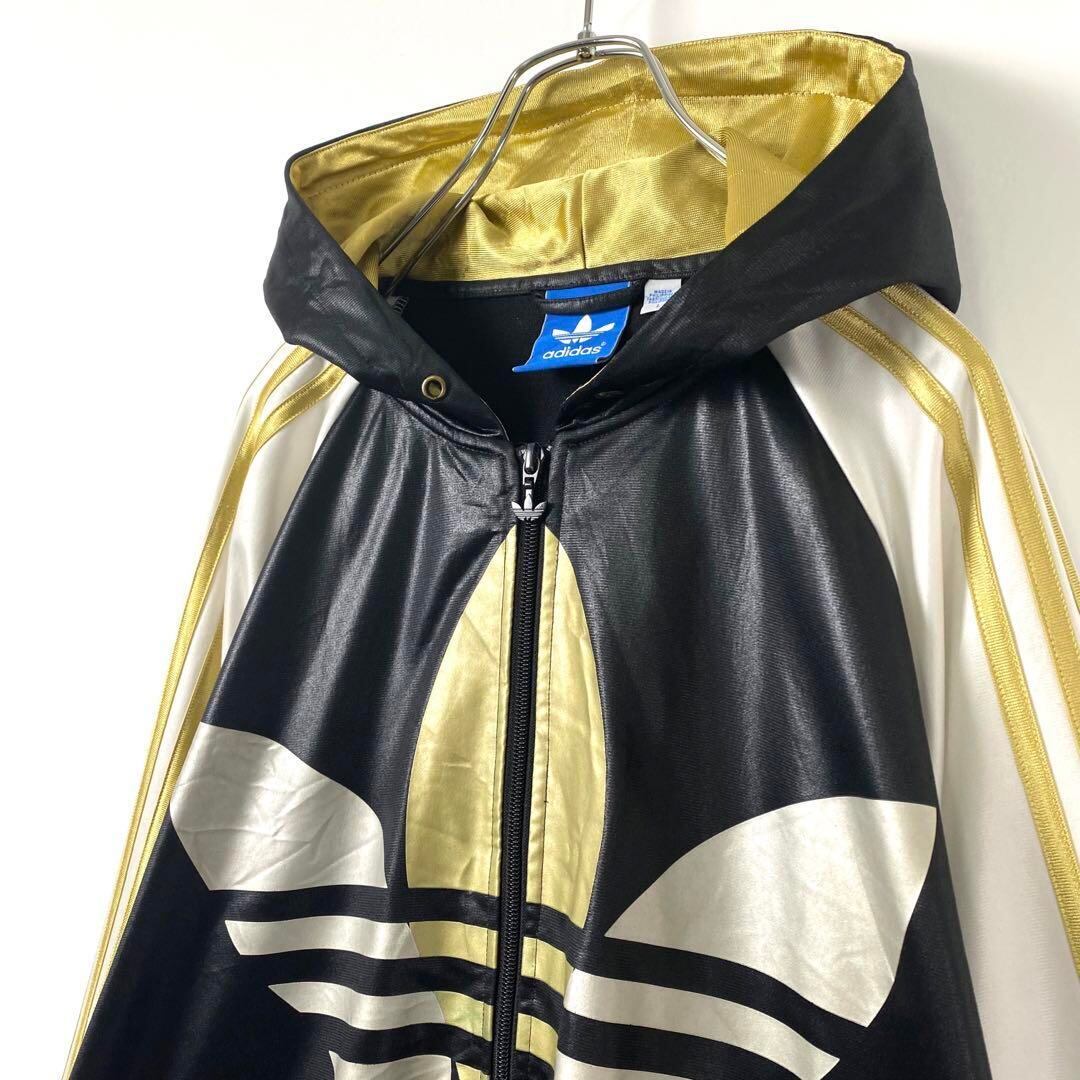 L 古着 adidas CHILE62 トレフォイル ジャージ パーカー 黒白金 L ...