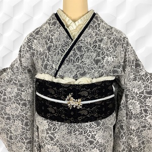 レース振袖　ブラックダイヤモンド　花柄　単衣【新品】