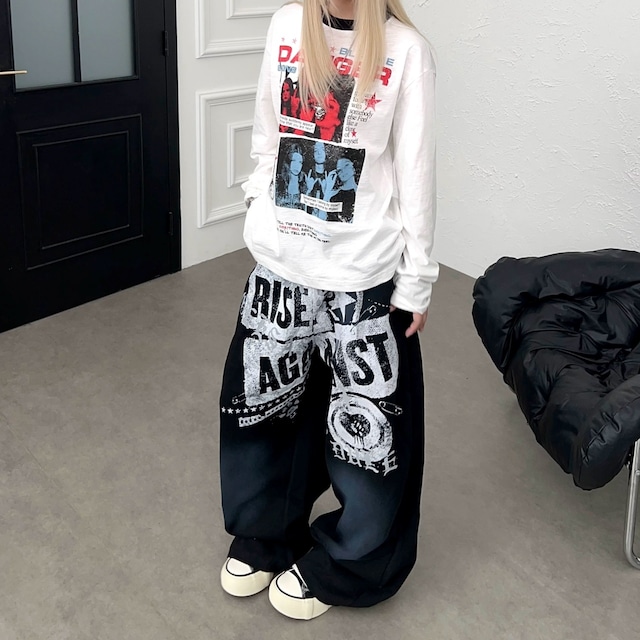 グランジグラフィックルーズフォルムカーブスウェットパンツ 2col R02540