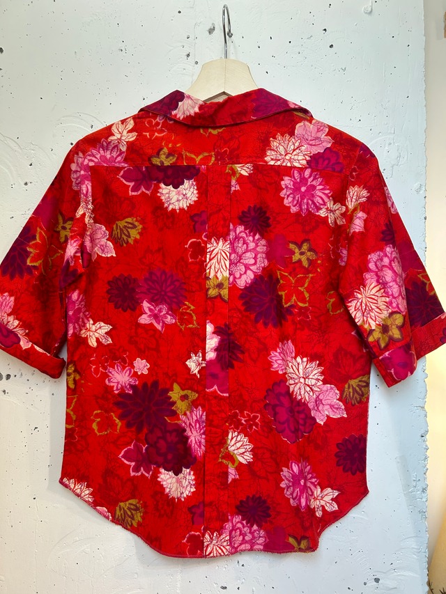 60’s flower print red blouse