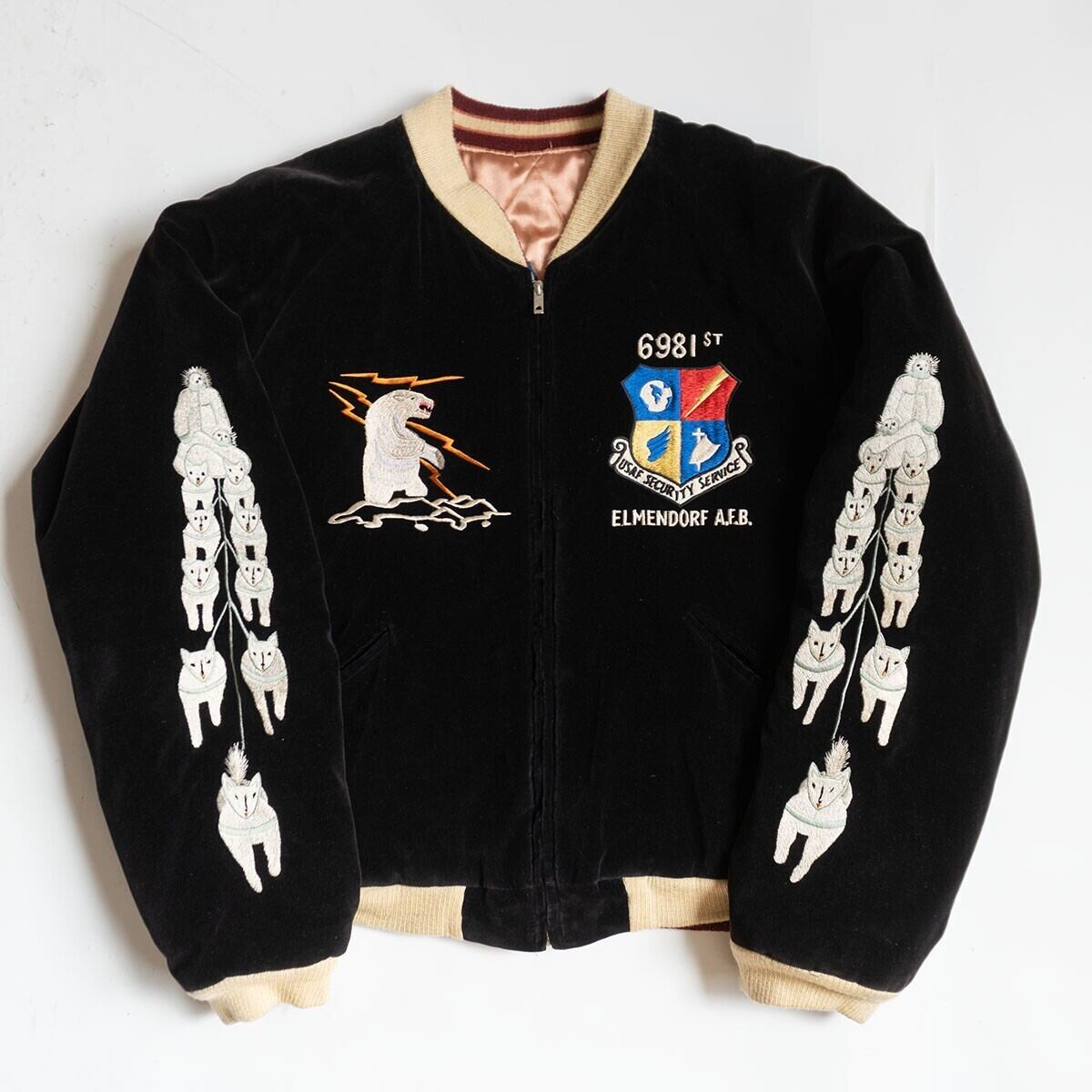 希少 横須賀 プリンス商会 55周年記念 鷹 タカ刺繍 スカジャン 黒 銀