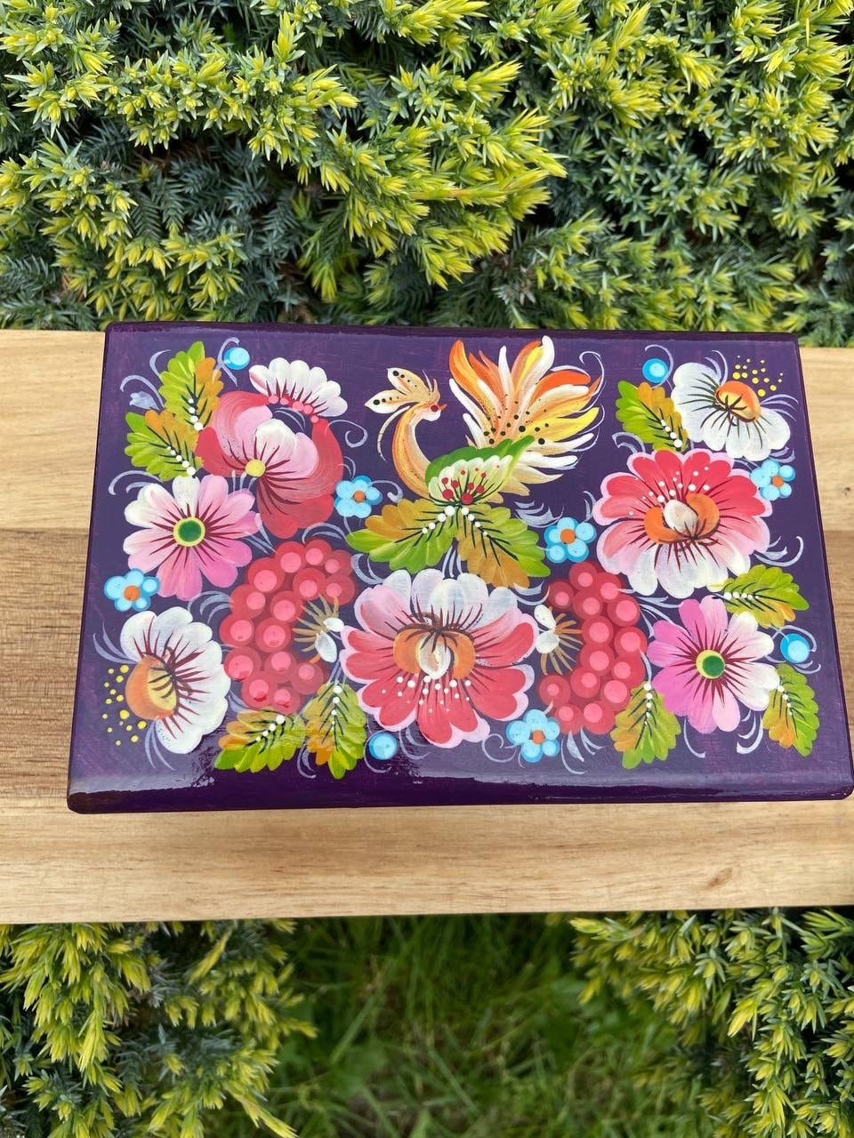 ペトリキフカ塗り 木製ジュエリーボックス L（ホメンコ作