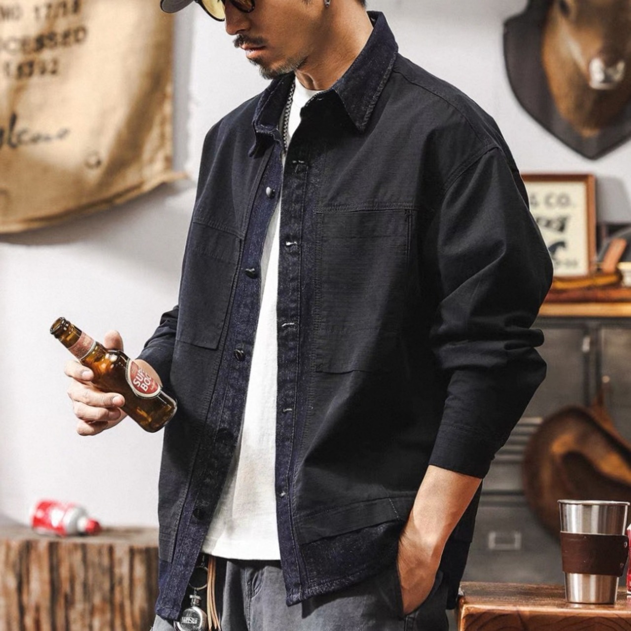 Contrast collar utility pocket shirt 1332 - 10