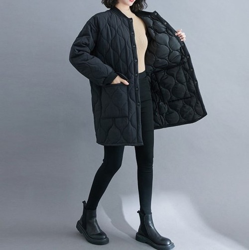 キルティングジャケット レディース アウター 冬 大きめサイズ ゆったり 保温性 ノーカラー 無地 キルティングジャケット レディース アウター 冬 大きめサイズ ゆったり 保温性 ノーカラー 無地