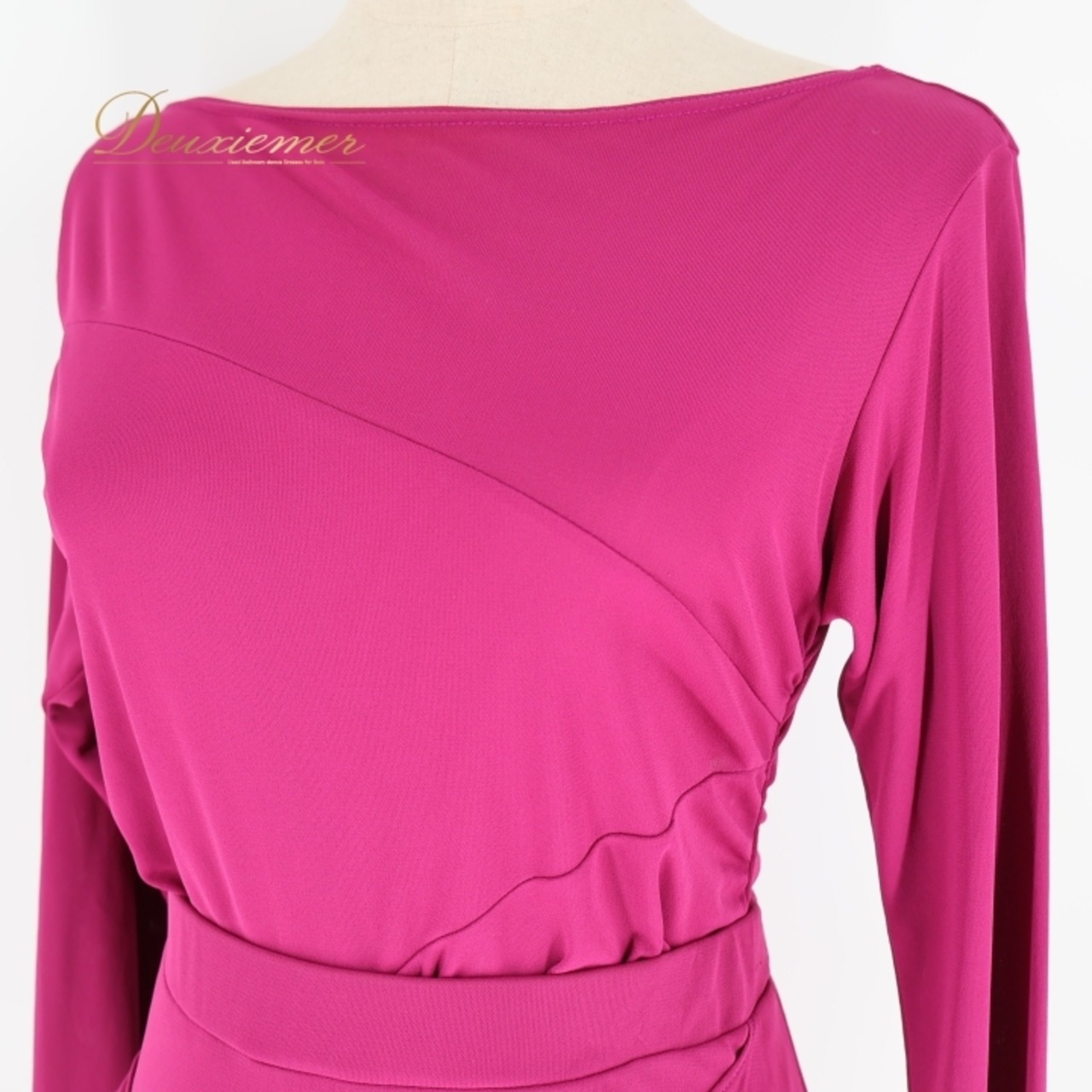 社交ダンス 衣装 ツーピース チャコットロイヤルダンス Chacott ROYAL DANCE ピンクパープル系 長袖 伸縮 パーティー 華やか 日本製 絞り ドレープ 無地 鮮やか 上品 ストレッチ レッスン 練習 シンプル 高級感 綺麗