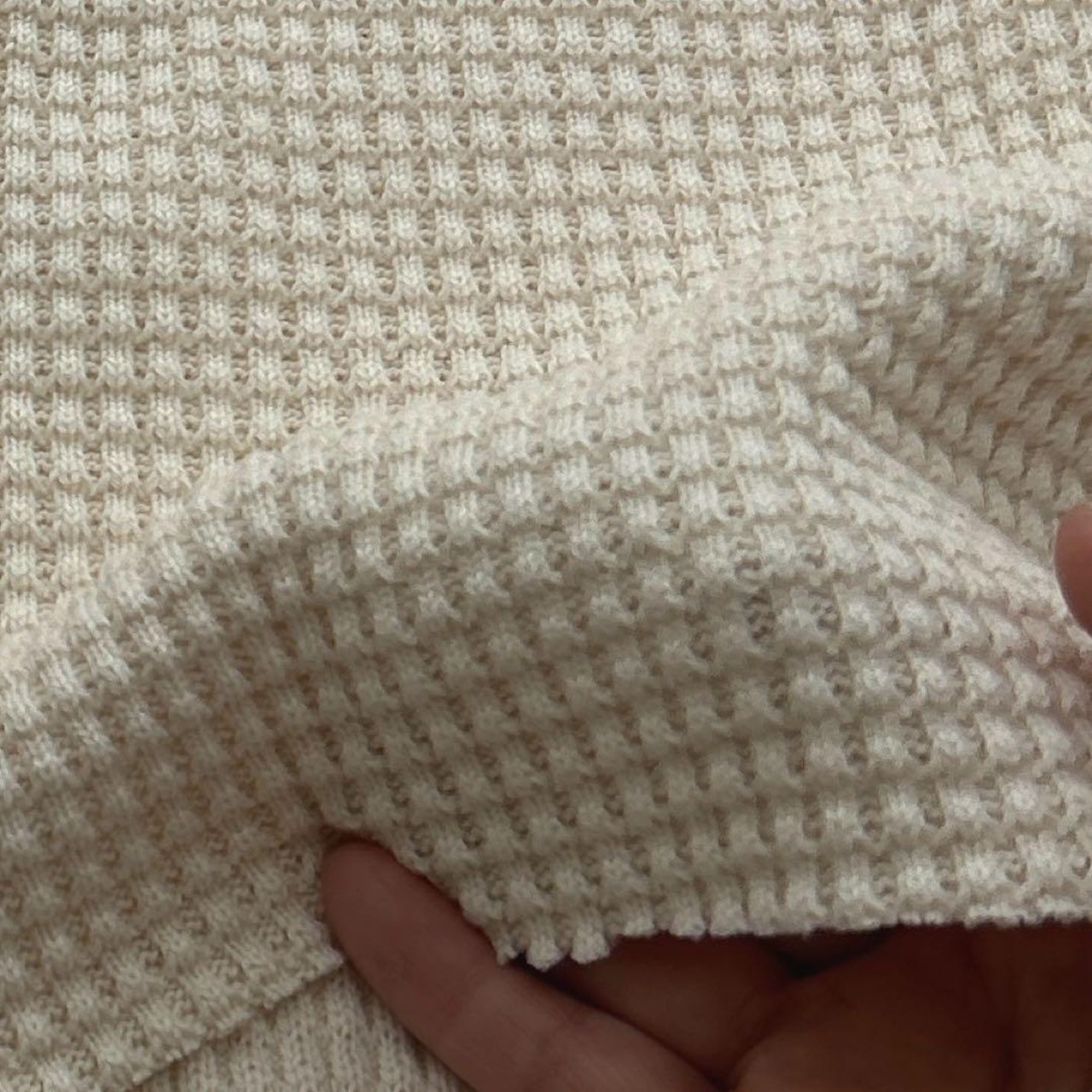 ★NY526◆1m◆綿 100%ポコポコワッフル調ニット生地◆オフホワイト