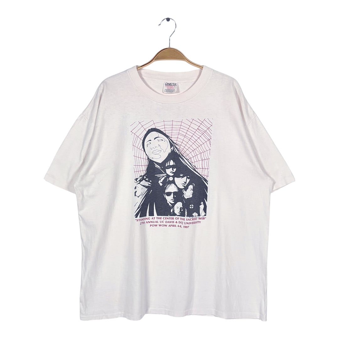 90s ONEITA オニータ USA製 ヴィンテージ Tシャツ ベージュ ネイティブアメリカンイベント シングルステッチ サイズXL 古着 BZ0583