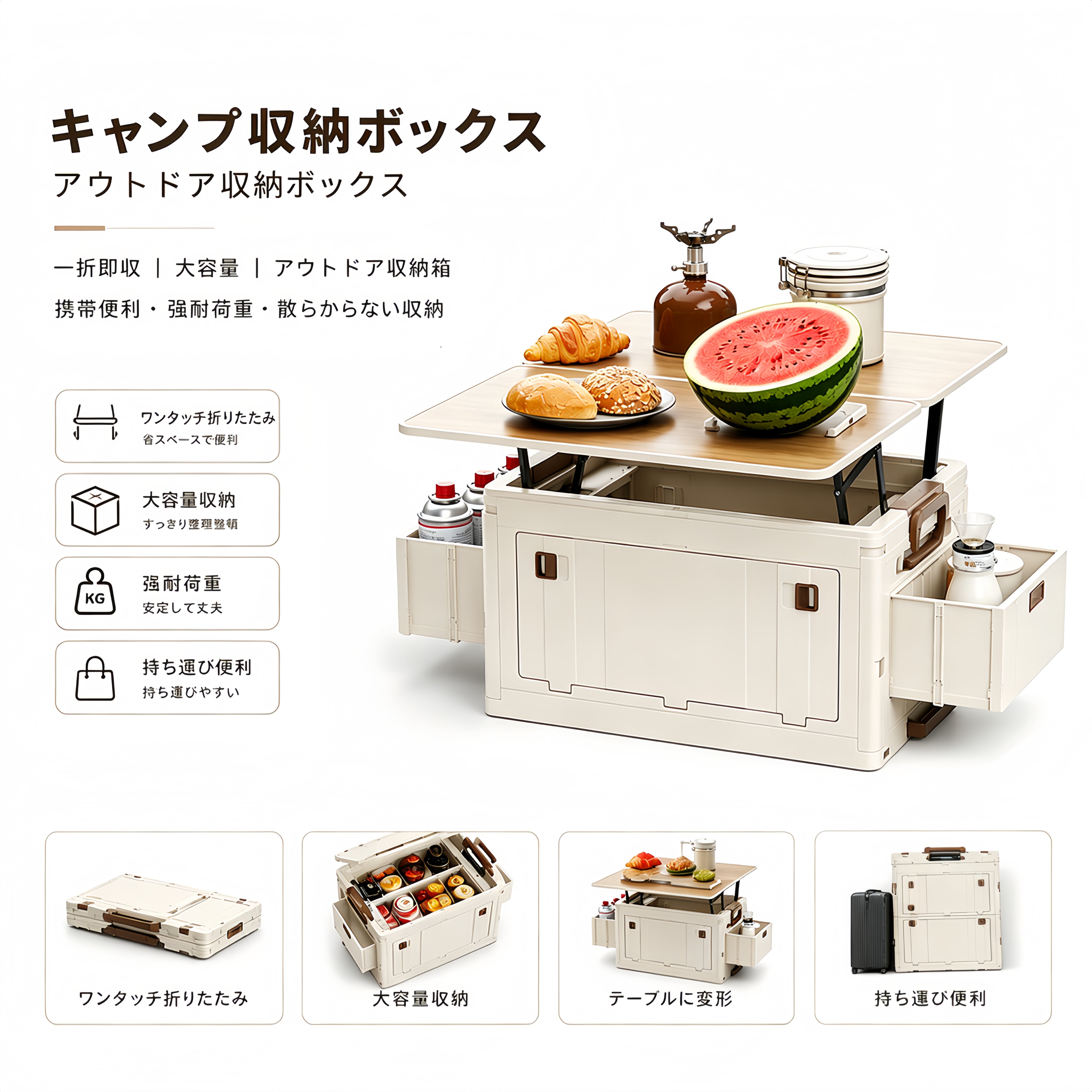 R62 .キャリー付き折りたたみキャンプ収納ボックス アウトドア収納