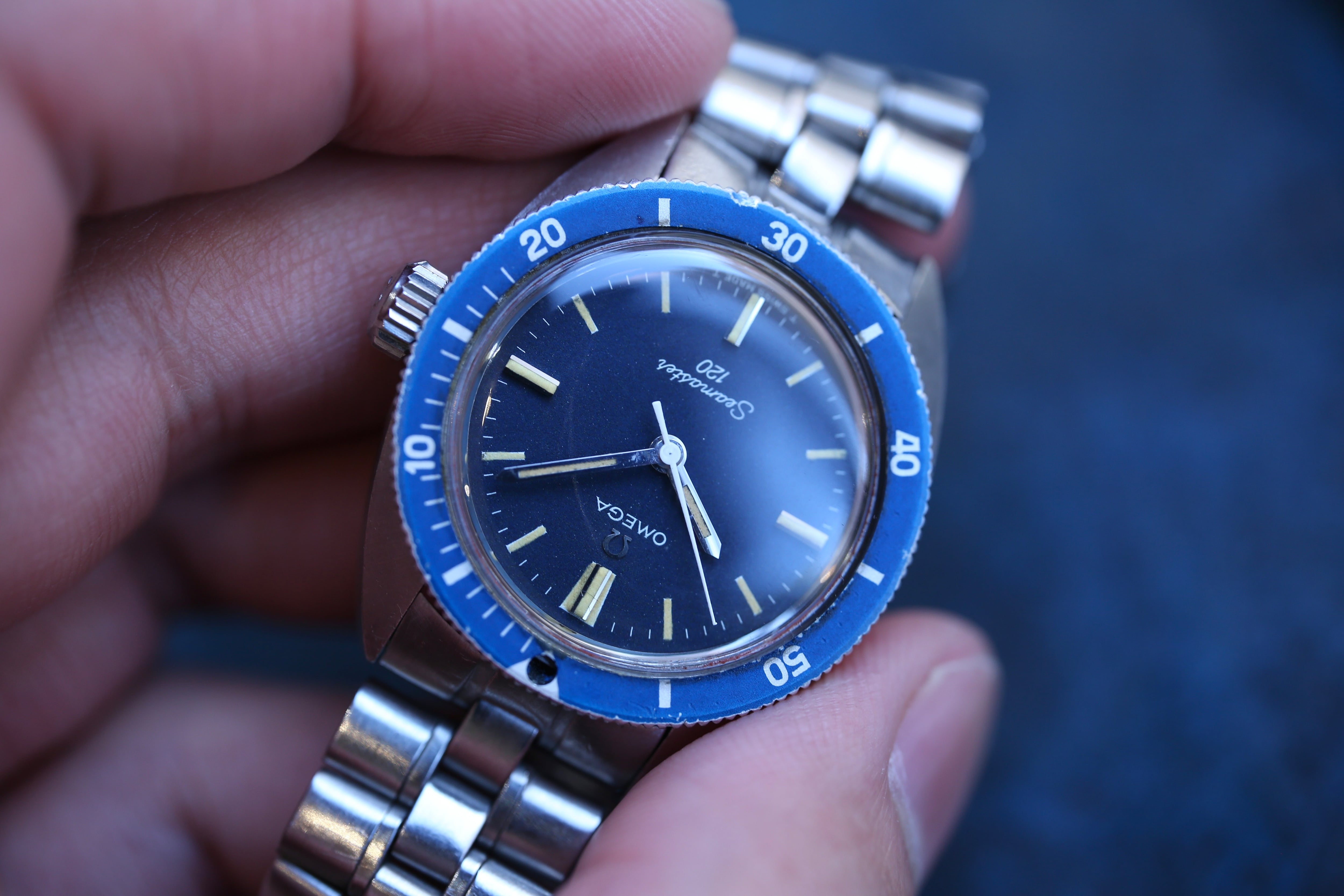 OMEGA】1969 シーマスター120 ボーイズサイズ ”ブルー” 手巻き 3連純正