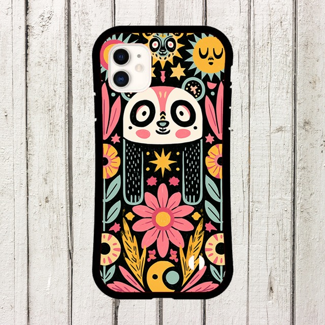 受注生産 iPhoneケース パンダと花のサイケ民芸｜動物モチーフ PSYF026A