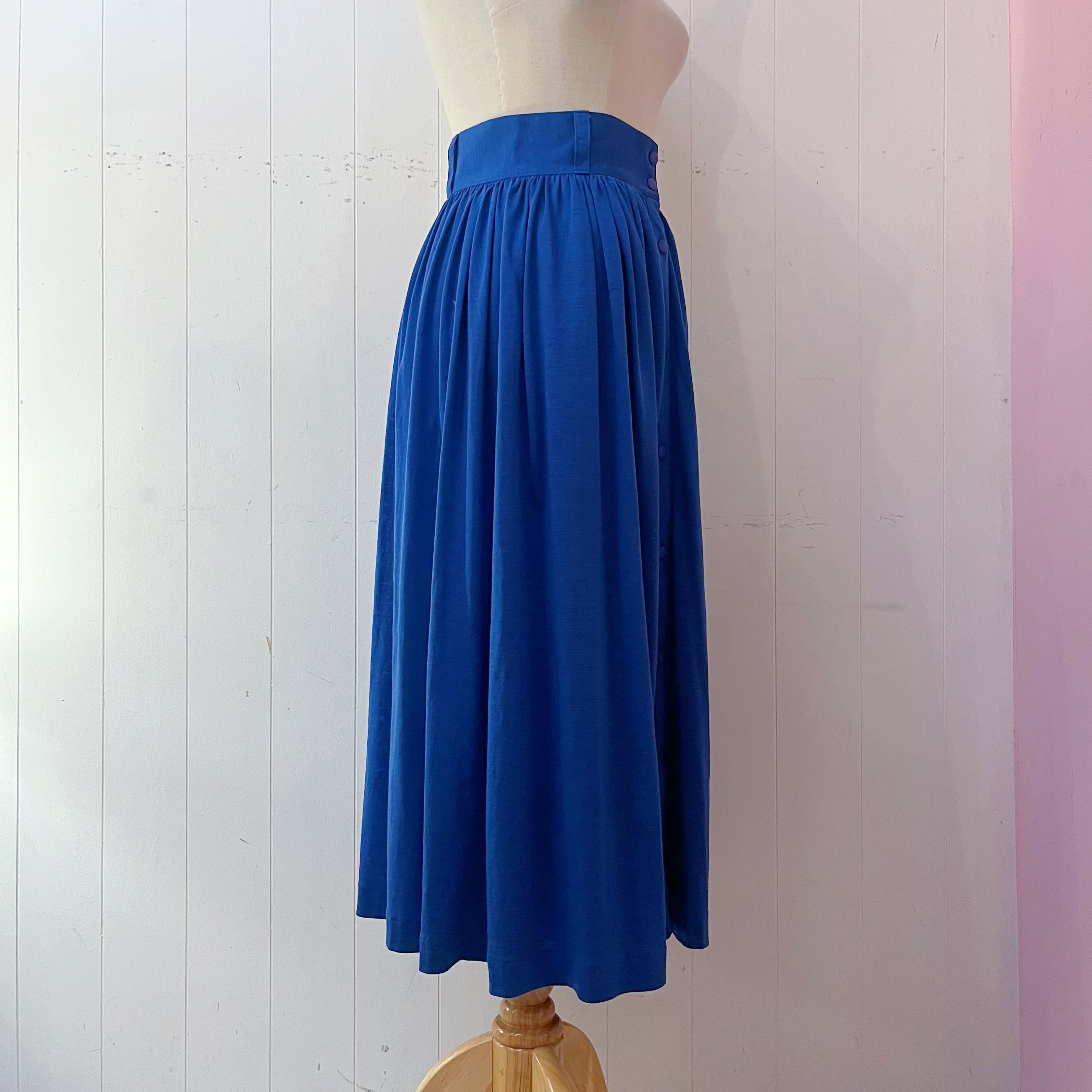renoma / blue front button gather skirt