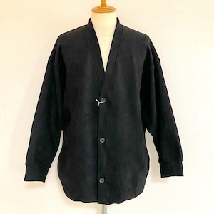 Fake Suede Double Knit Collarless Jacket　Black
