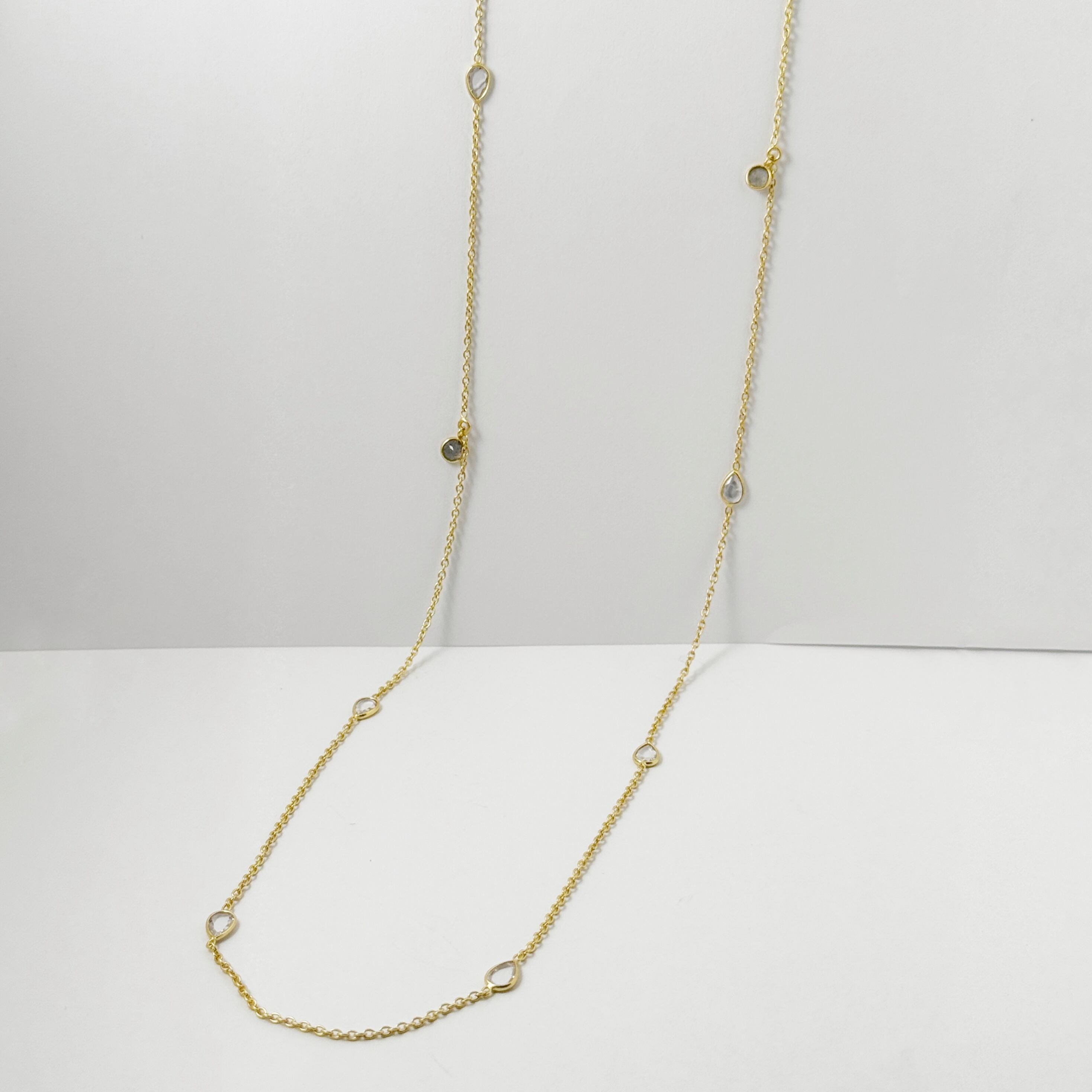 【Lagoon Original】Gold Coating 8 ストーン クリア クオーツ and ラブラドライト ロング ネックレス