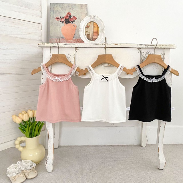 【BABY】レースフリルリボンノースリーブTシャツ - 6