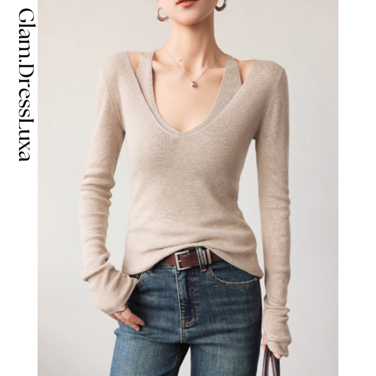 ツーピース ワイドVネック ニット/2color_T1329