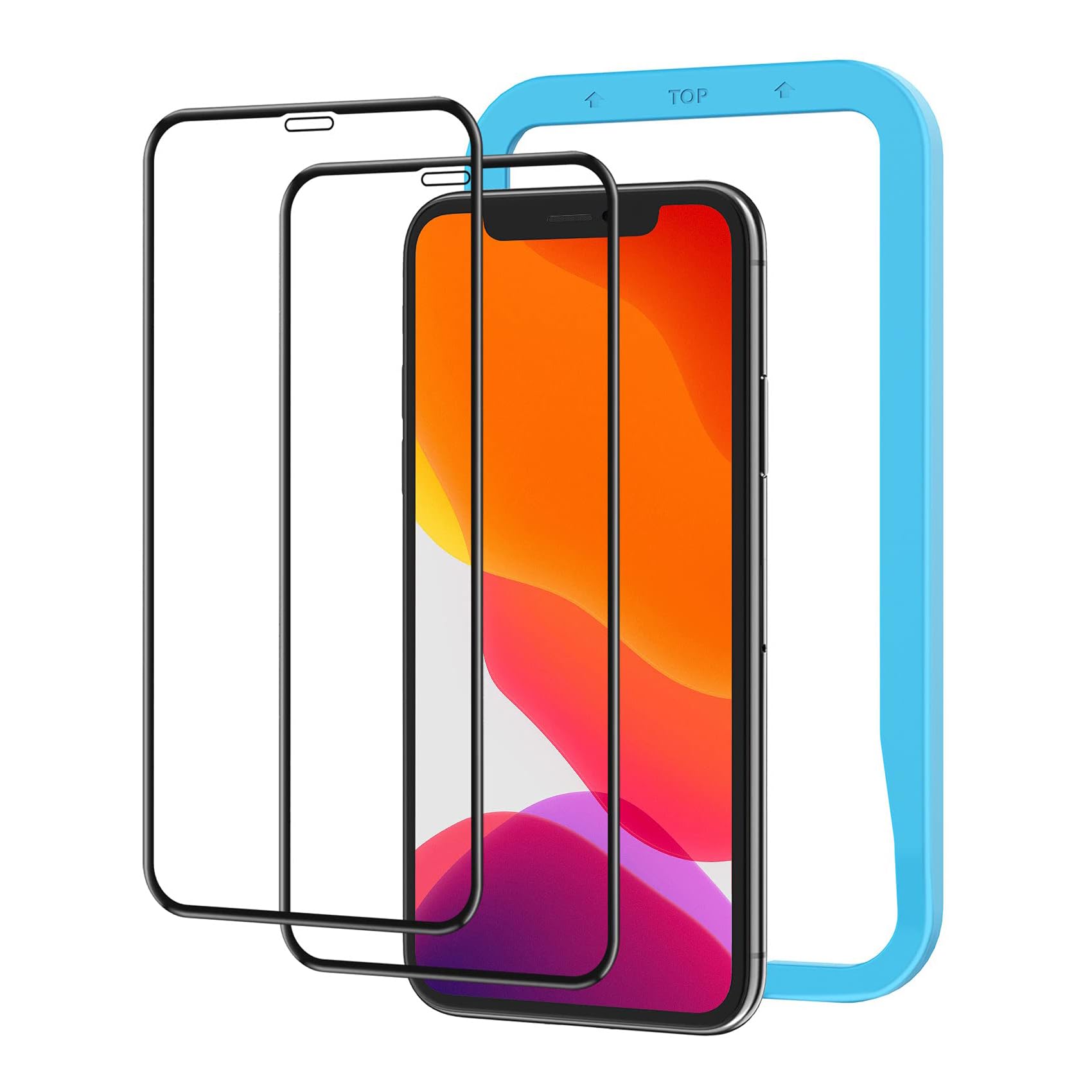 NIMASO iPhone 11 / XR用 ガラスフィルム 2枚セット ガイド枠付き 強化