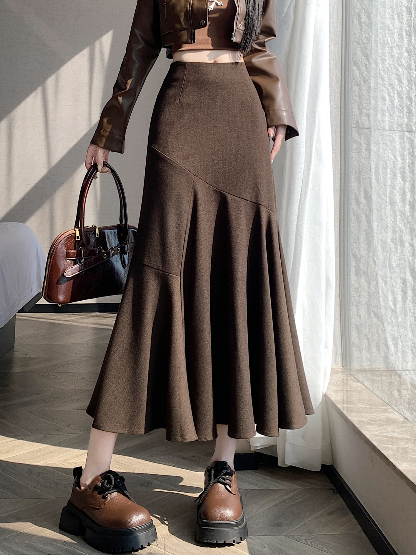 150cm〜 チョコレートブラウンマーメイドスカート | kanaji（カンアジ